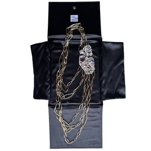 Alexis Bittar Gold Multi-Strand Necklace with Crystal Floral Cluster